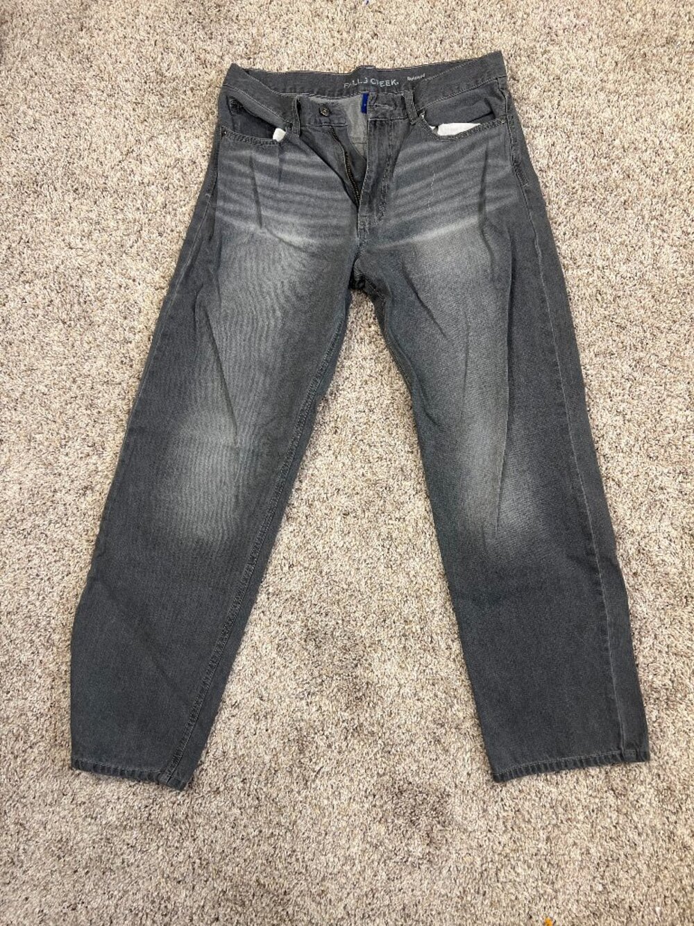 Falls Creek Relaxed Jeans Men's 34x32 Faded Gray Whiskering Cotton 31" Inseam